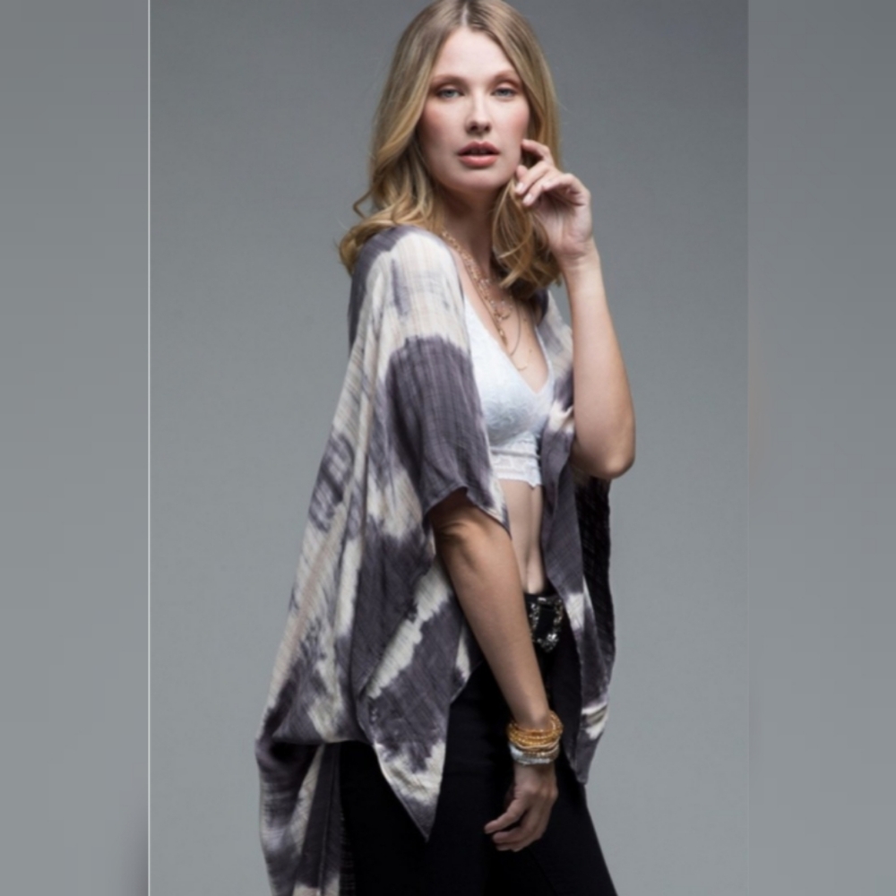 Boho Tie Dye Crochet Kimono Duster or Cover Up - Picture 3 of 6